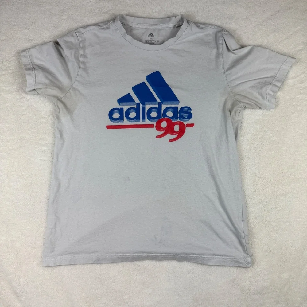 Adidas 99 Graphic Tee Mens Medium White Blue Red Short Sleeve T-Shirt Sportswear